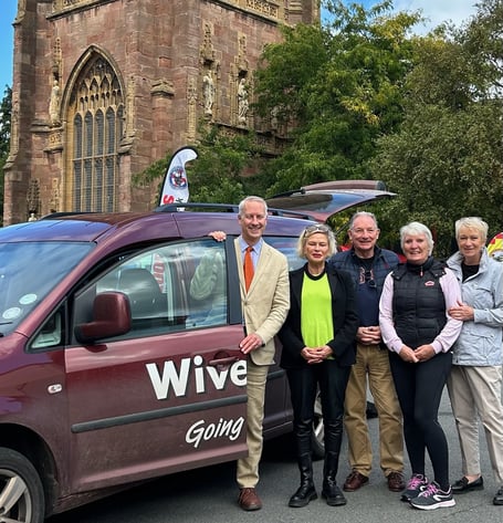 Gideon and Rachel with trustees and volunteer drivers Andy Michie, Liz Hurry and Chairman Pauline Homeshaw.
